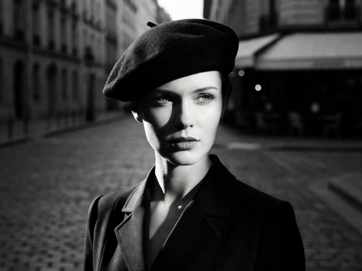 High-Fashion Portraits featuring dramatic studio lighting and classic berets